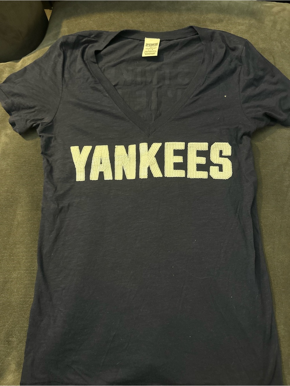 PINK Victoria's Secret Navy 'YANKEES' V-Neck Tee